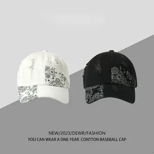 Top Caps 2024 Kaju Çiçek Yırtık Retro Beyzbol Kapağı Erkekler ve Kadınlar Yaz Yumuşak Top Çift Sokak Trendi Ayarlanabilir Hip Hop Hat Casquette