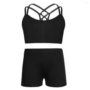Clothing Sets Kids Girls Sports Outfits Set Sleeveless Tank Tops With Low Rise Dance Shorts For Ballet Workout Sportswear Dancewear