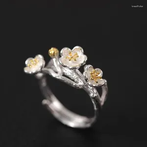 Cluster-Ringe aus 925er-Silber, chinesischer handgefertigter Pflaumenblüten-förmiger, offener, verstellbarer Damenring, Vintage-Schmuck