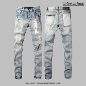 Mensbyxor Purple Jeans Designer Jeans Trender Estruerad Black Ripped Biker Slim Fit Motorcykel Staplade jeans män baggy jeans hål lila jeans