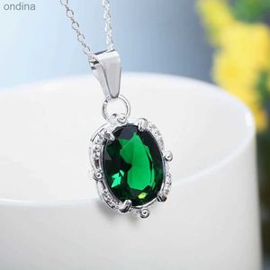 Pendant Necklaces 925 Sterling Silver High Quality 45cm Green Zircon AAAA Pendant Necklace For Woman Wedding Engagement Fashion Jewelry YQ240124