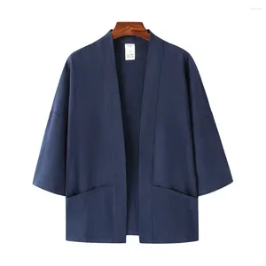 Men's Jackets 2024 Spring Men Relaxed Linen Coat Oriental Zen Style Outerwear Blue Gray Black Simple Design Outfits Male Leisure Plain