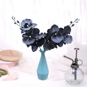Decorative Flowers Black Butterfly Orchid Red Silk Flower Artificial Christams Phalaenopsis Arrangement DIY Potted Home Halloween Party