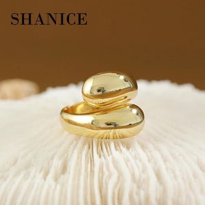 Rings SHANICE Cool Punk 100% Real 925 Sterling Silver Open Ring for Women Girls INS Simple Smooth Face Drop Shape Adjustable Ring