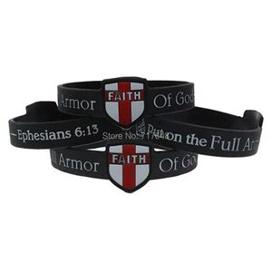 Bracelets 300pcs Put on the Full Armor of God Ephesians Faith Shield A Sword and Helmet Black Rubber Wristbands Silicone Bracelets