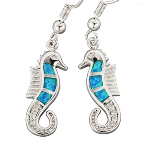 Dingle örhängen Kongmoon Seahorse Ocean Blue Fire Opal Silver Plated smycken för kvinnor Drop