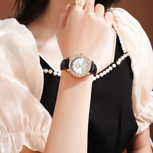 Womens simple rolling rhinestone light luxury fashion high sense belt waterproof quartz watch Y7