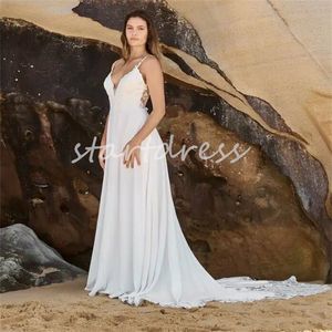 Fairy Dream Boho Suknia ślubna 2024 Deep V szyja spaghetti paski koronkowe bohemijskie sukienki ślubne cywilna wiejska pana na plażę sukienka Backless de Mariee vestios novias