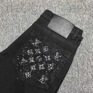 Men's Jeans designer Black printed jeans men trendy 2023 summer new ins Korean version trslim fitting small leg pants for LYU4 TQQ2