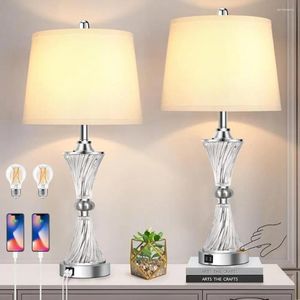 Table Lamps Set Of 2 Touch Control Crystal Modern Bedside Nightstand Lamp With White Shade Bulbs Included Valentine Gift