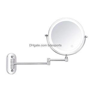 Espelhos 8 Ampliação LED Luz Maquiagem Espelho 10X Ampliação Dobrável Touch Sn Banheiro Barbear Parede Montado Iluminado Gota Delive Dhgvv