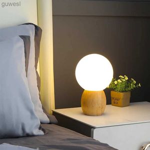 Desk Lamps Nordic Wood table lamp milk white glass ball decor Bedroom bedside lamp Study Children's eye protection warm LED desk lamp YQ240123