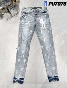 Jeans viola Designer Moda Uomo Strappo Ciclista Donna Splicing Pantaloni neri a gamba dritta strappati 38