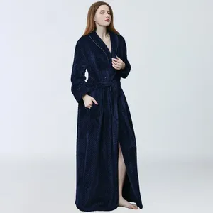 Mulheres sleepwear mulheres confortáveis camisola outono inverno quente coral veludo longo estilo senhoras flanela roupão plus-down espessamento