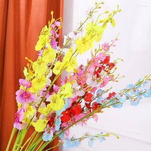 装飾的な花6pcs/lot yellow Orchid人工踊り、結婚式のパーティーのためのシルクプラスチック製の偽の植物