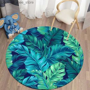 Carpet Green Tropical Kawaii Printed Round Carpet for Living Room Rugs Camping Picnic Mats Flannel Anti-Slip Rug Yoga Mat Stranger Gift Q240123