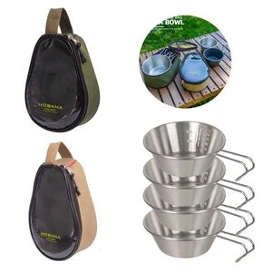 Camp Kitchen 280/300/600 ml utomhus rostfritt stål Sierra skålar camping skål kopp set picknick bordsartiklar bbq vandring skålar kopp med förvaring väska yq240123