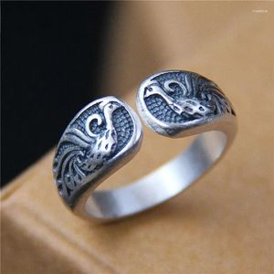 Cluster Rings Real S990 Silver Double Phoenix Ring For Women Retro Ethnic Style Exquisite Good Luck Jewelry