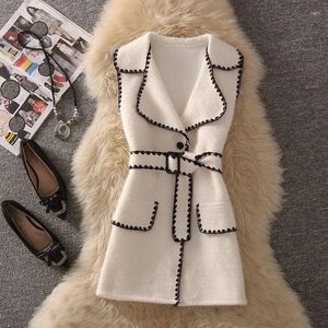 Women's Tanks Spring Vintage Mid-Length Faux Mink Cashmere Vest Coat Women Korean Waistcoat Ladies Casual Sleeveless Woolen Jacket H2946