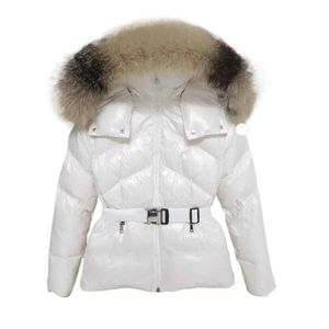 Kvinnors designer Brand New Moncllai White Goose Down Big Hair Collar Thowdred Ladies Drawstring Hooded Down Jacket 17ihs