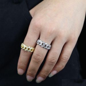 Anéis de banda Bling Branco Zircônia Cúbica Pavimentada Miami Cuban Link Chain Ring para Mulheres Hip Hop Banda de Noivado Na Moda Anéis de Dedo Casamento Dhavh