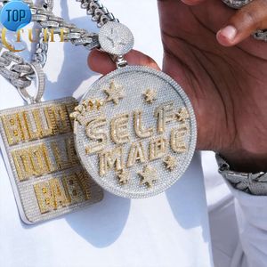 Personlig anpassad rappar's Big Disc Pendant Luxury Bling Hip Hop Jewelry Custom Letter 3D Halsband med kubansk länkkedja