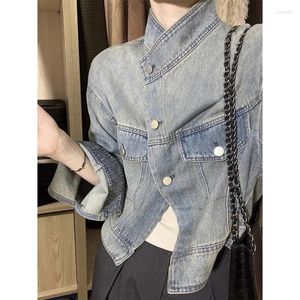 Kadın Ceketleri Koreli Vintage Kısa Stand Yakası Denim Ceket Kadın Sonbahar Kış Şık Gevşek Gevşek Jean Ceket Y2K 90S estetik