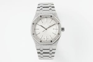 Frosted Gold New Luxury Men's Watch AP15410 White Face متكامل 4302 حركة ميكانيكية تلقائية القطر الزجاجي 41 ملم