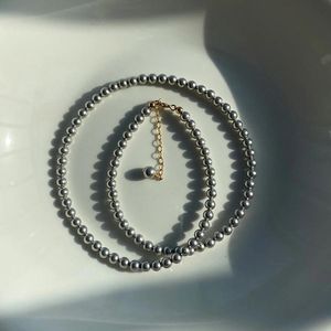 Halsband grå pärlpärlpärlor halsband för kvinnor minimalistisk enkel liten bollhalsband lyxdesigner koreansk mode juveler
