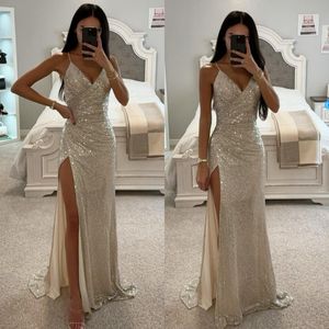 Sier Mermaid Prom Spaghetti Glitter Sears Sukienka Elegancka plisowana Plicz Formalna Specjalna Specjalna Sukienka PROMDRESS PROMDRESS