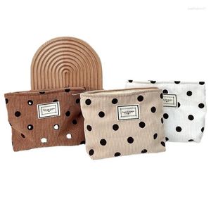Cosmetic Bags Vintage Dot Corduroy Bag With Zipper For Women Large Capacity Travel Makeup Storage Toiletry Organizer Pouch