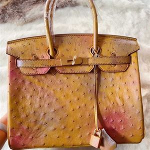 Straußenleder Bkns Handswen Hochwertiges Schönheitsendprodukt Schöne gelbe natürliche Luxuslederhandtasche DamentascheS7MI