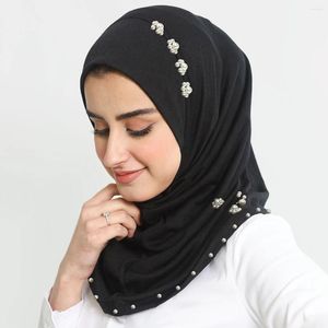 Ethnic Clothing Women Instant Hijab Scarf With Pearls Muslim Premium Jersey Head Wrap Soft Turban Breathable Femme Musulmane Inner Hijabs