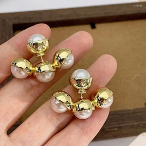 Ohrstecker XIALUOKE Französisch Vintage Floral Doppelseitige Perle Für Frauen Gebogen Licht Luxus Schmuck Reise Party Geschenk