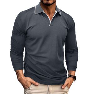 Storlek Polo Neck T-shirt 2024 Autumn/Winter New V-ringen Solid Polo Shirt Men's Long Sleeve Top Golf Clothes4536