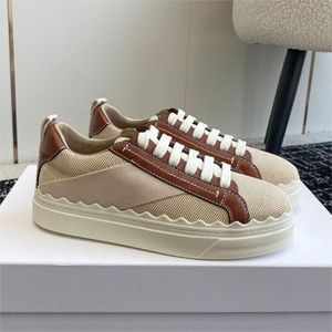 Scarpe casual piatte stringate da donna Designer di lusso Qualità Mix materico di lino Pelle di vitello Punta tonda Aumenta l'altezza Sneakers con plateau morbido Bianco Marrone 35-40