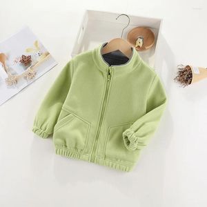 Jaquetas verdes crianças outono casacos para crianças outerwear meninos jaqueta de lã quente bebê meninas duplo zíper tops à prova de vento