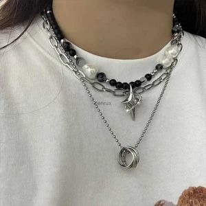 Hänge halsband kpop cross stjärna pärlhalsband för män unisex hiphop imitationpearl stjärna pendell halsband kvinnor y2k punk tofashalsband