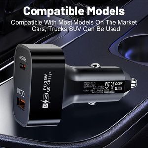 New Trend Fast 25W PD + QC3.0 USB Car Charger Dual Ports Electric Car Phone Charger Fast Charging For iPhone/Samsung/Xiaomi