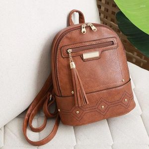 Школьные сумки Mochila Vintage Feminina De Couro Alta Qualidade Com Borla Bolsa Ombro Bolsas Escolares