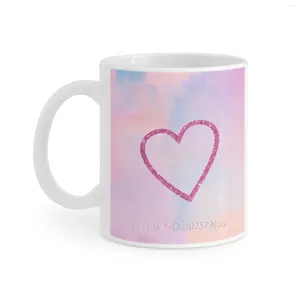 Mugs Lover - Tazza bianca Tazze da caffè Regalo Tè al latte da 11 Oz Cuore d'amore Canzone con glitter rosa