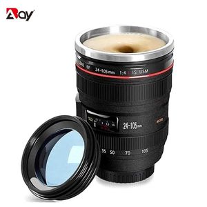 Bicchieri Tazza da caffè Bicchiere Obiettivo della fotocamera Tazza Thermos termico Bottiglia d'acqua in acciaio inossidabile con coperchio Boccette sottovuoto isolate Bevande da viaggio