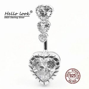 Smycken hellolook ny ankomst 925 sterling silver belly ring hjärta zirkons navel piercing kropp smycken lyxig bröllop belly knapp ring