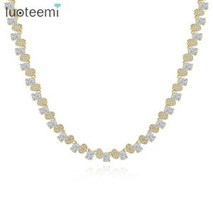 Collane LUOTEEMI Scintillante color oro rotondo con pietra CZ Collana lunga regolabile per le donne Trendy Catena a maglie da tennis Gioielli da sposa per sposa