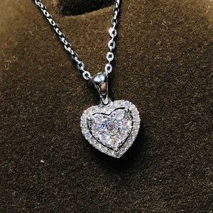 Pendant Necklaces Shine Zircon Heart Shaped Pendant Necklace for Women Silver Color Jewelry Wedding Anniversary Party Bridal Chain Girls Choker