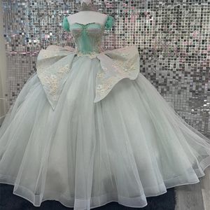 2024 Сексуальные милые платья Quinceanera, расшитые бисером и блестками, аппликация, бальное платье с открытыми плечами, сладкий 16, тюль на день рождения, Vestidos De 15