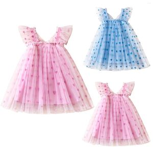 Girl Dresses Sister Matching Clothes Baby Girls Valentines Day Romper Dress Heart Print Puff Sleeve Tulle Birthday Outfits