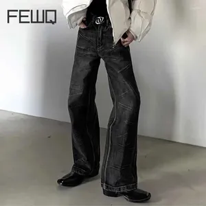Jeans masculinos Fewq desgastado homens high street lavado listra gradiente cor macho denim luz flare calças estilo americano primavera 24x6107