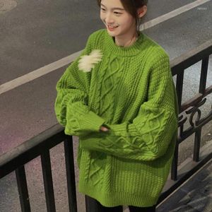 Kvinnors tröjor Autumn Winter Green Twist tröja Kvinnor Tjocken Korean vintage Kvinnlig lös pullover Knickade toppar Pull Femme 23633