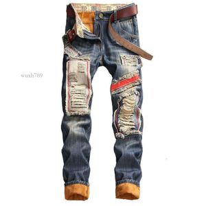 Denim Designer Hole Jeans High Quality Ripped for Men Size 28-38 40 Autumn Winter Plus Veet HIP HOP Punk Streetwea Wholesale